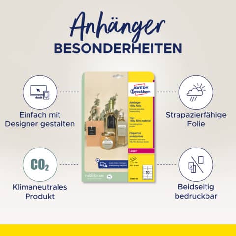 Cartellini micro-perforati Avery ultraresistenti in plastica 190µ tondi bordi lisci in conf. da 120 pz T3004-10